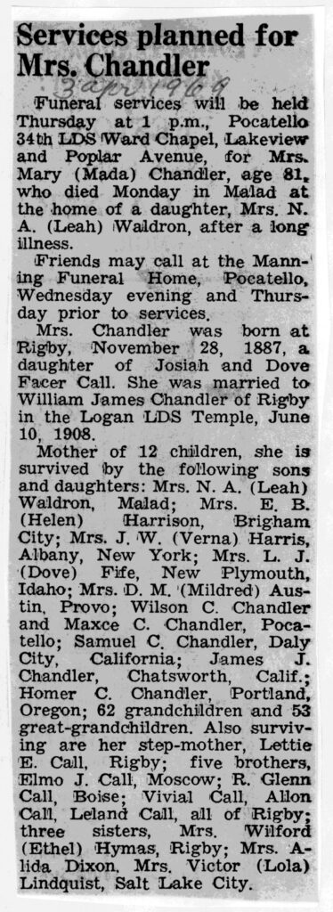Mary (Mada) Chandler obit