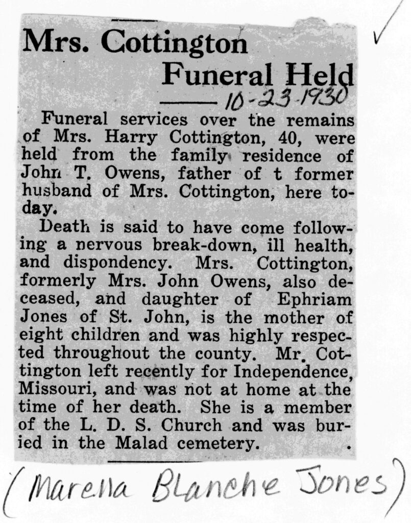 Merrella Blanch Jones Cottington obit