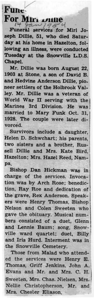 Mirl Joseph Dillie obit and funeral