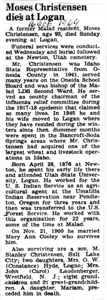 Moses Christensen obit