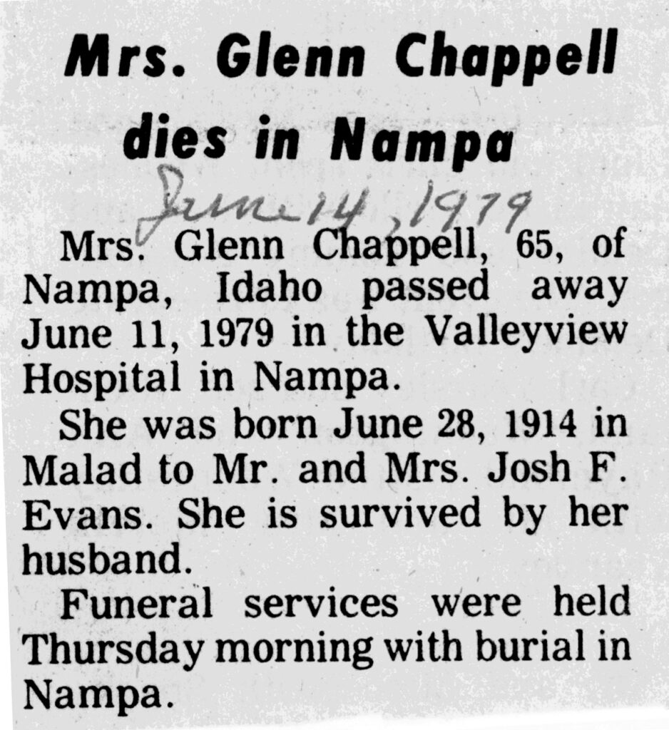 Mrs Glenn Chappell obit