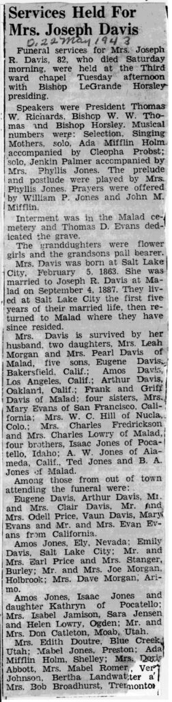 Mrs Joseph R Davis obit and funeral