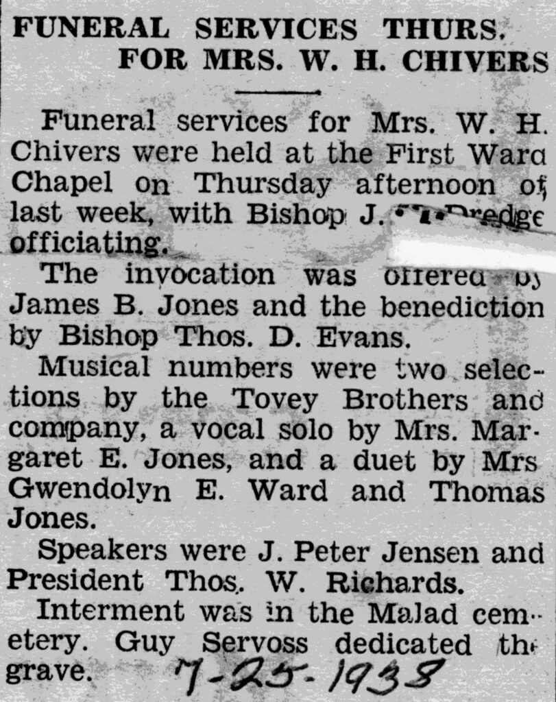 Mrs W H Chivers funeral