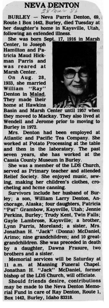 Neva Parris Denton obit