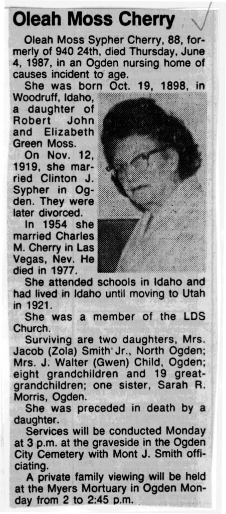 Oleah Moss Sypher Cherry obit