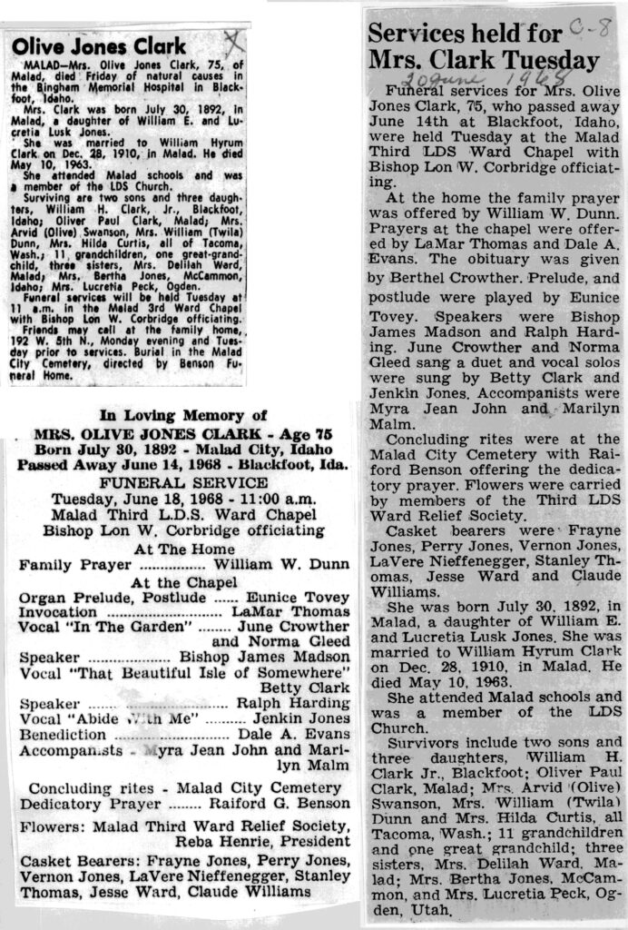 Olive Jones Clark obit and funeral