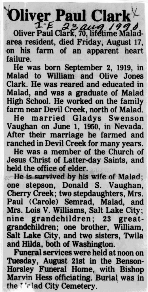 Oliver Paul Clark obit