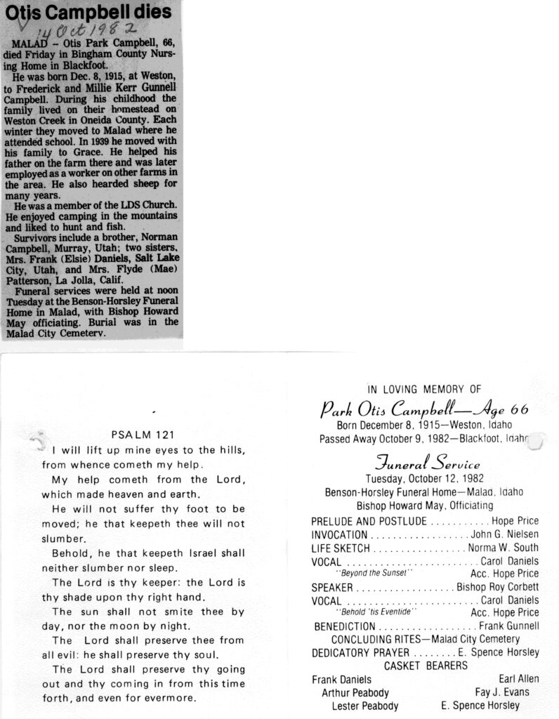 Park Otis Campbell obit and program