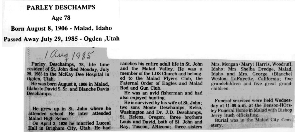 Parley Deschamps obit