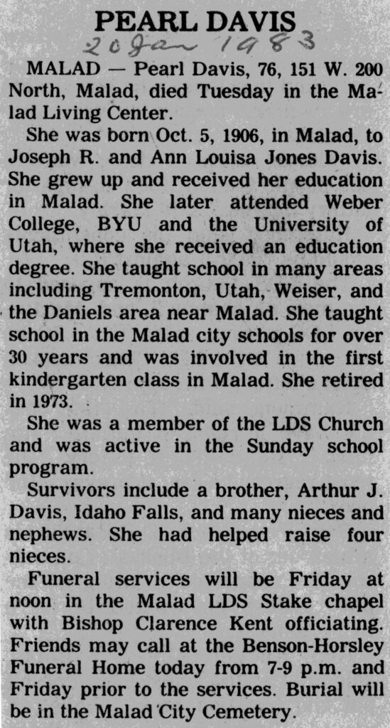 Pearl Davis obit