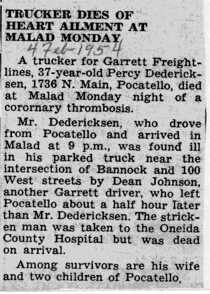 Percy Dedericksen death notice