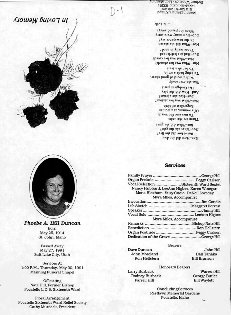 Phoebe A Hill Duncan program