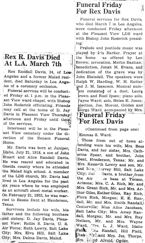 Rex Randall Davis obit and funeral