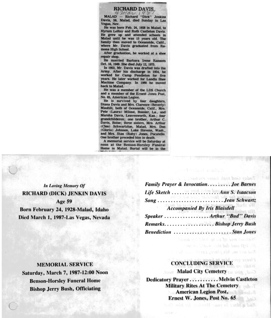 Richard (Dick) Jenkin Davis obit and program