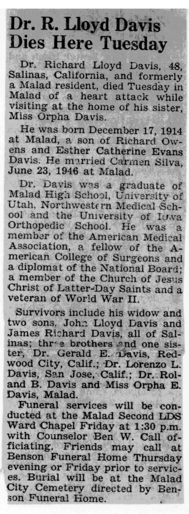 Richard Lloyd Davis Dr obit