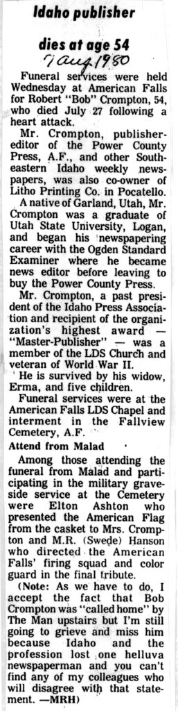 Robert (Bob) Crompton obit