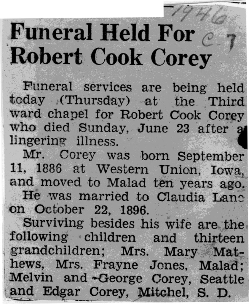Robert Cook Corey obit