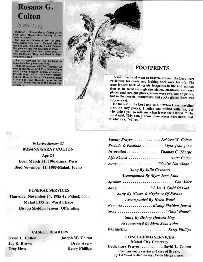 Rosana Garay Colton obit and program