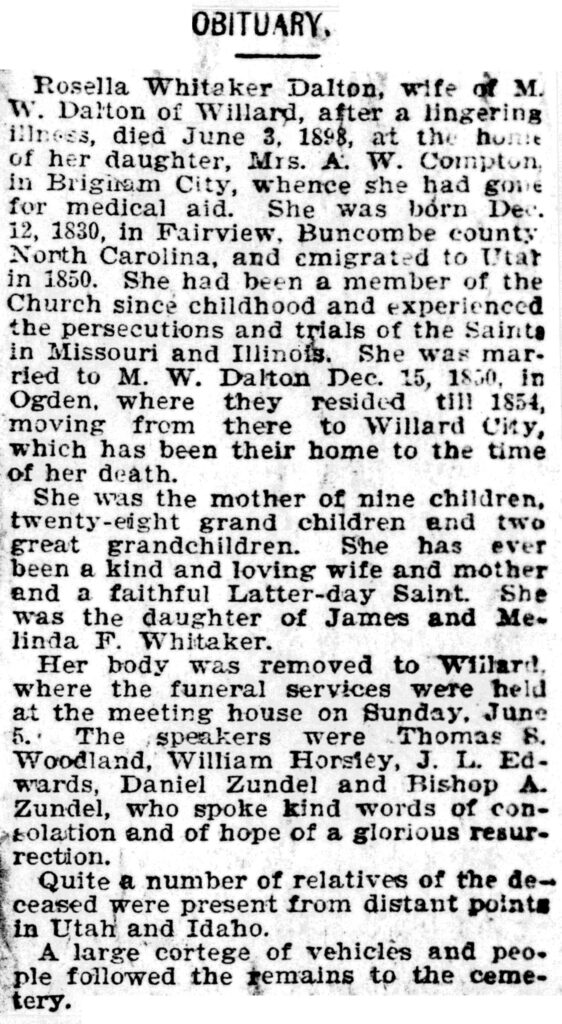 Rosella Whitaker Dalton obit and funeral