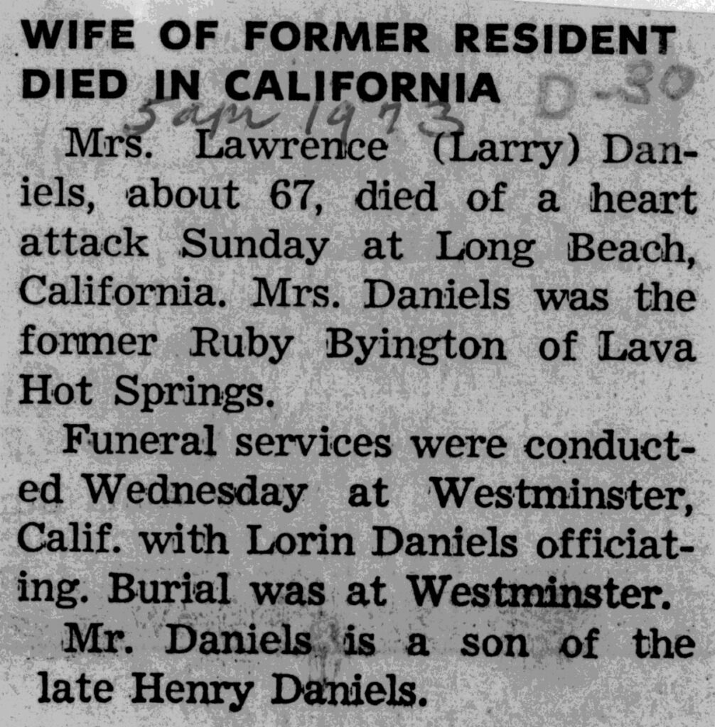 Ruby Byington Daniels obit