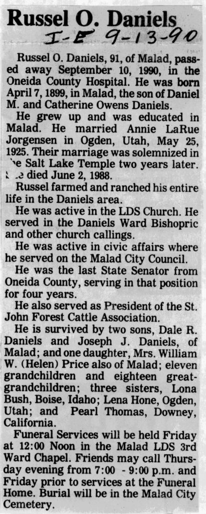 Russel O Daniels obit