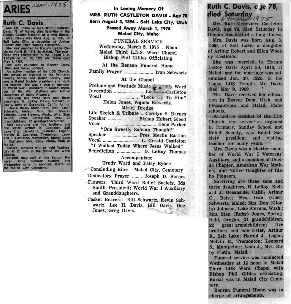 Ruth Genevieve Castleton Davis obit and program