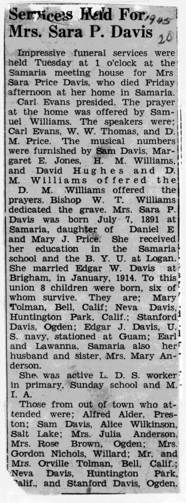 Sara Price Davis funeral