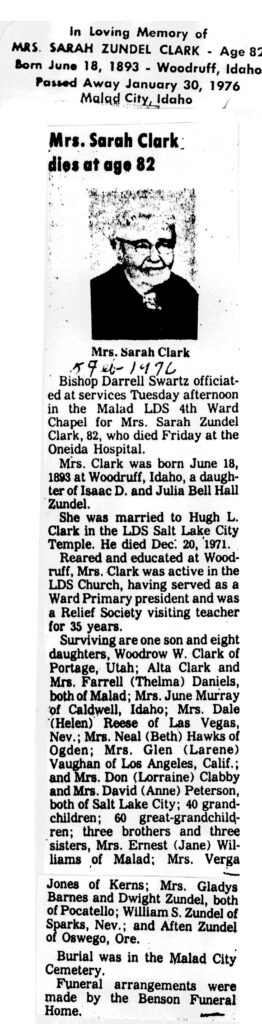 Sarah Zundel Clark obit