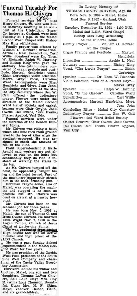 Thomas Henry Chivers obit and funeral