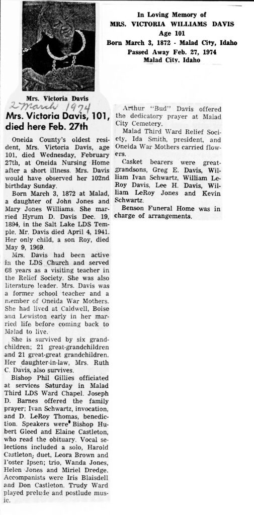 Victoria Williams Davis obit and funeral