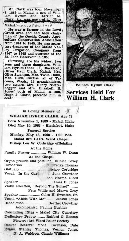 William Hyrum Clark obit and funeral