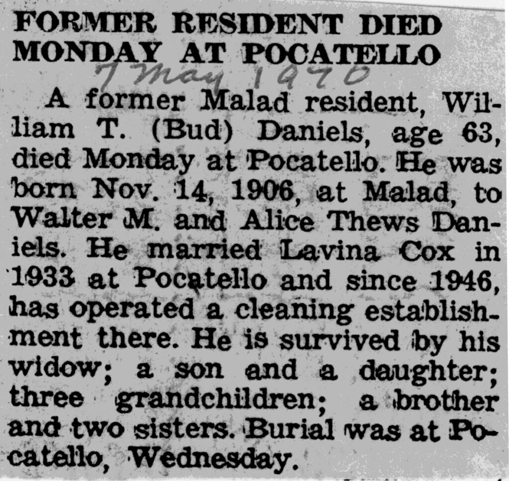 William T (Bud) Daniels obit