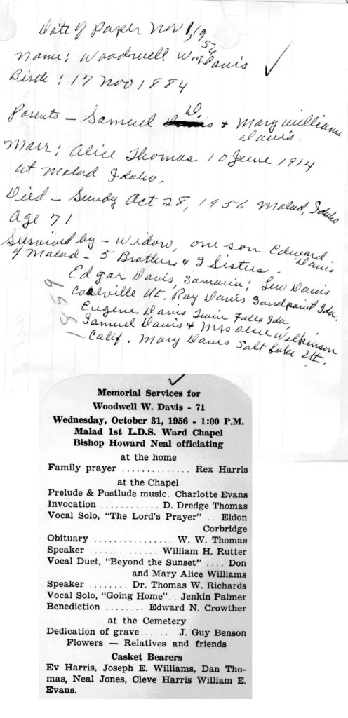 Woodwell W Davis obit and program