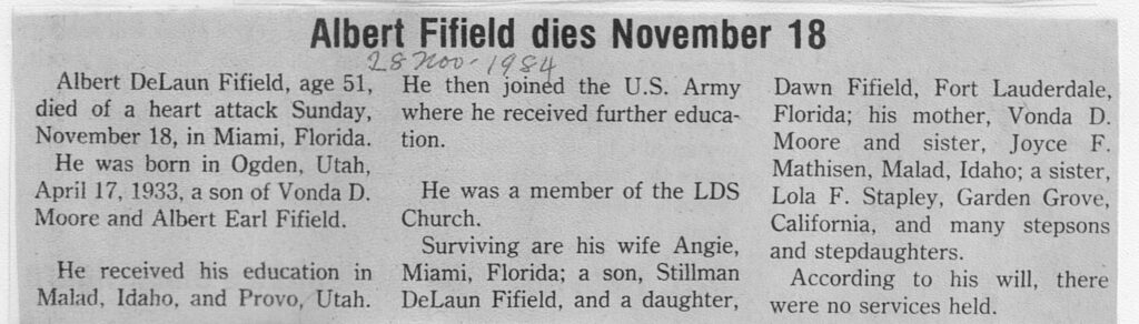 Albert DeLaun Fifield obit
