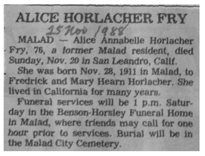 Alice Annabelle Horlacher Fry obit