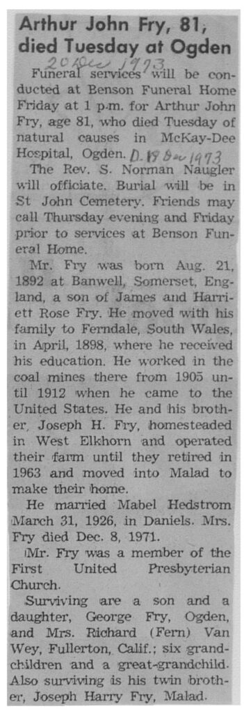 Arthur John Fry obit