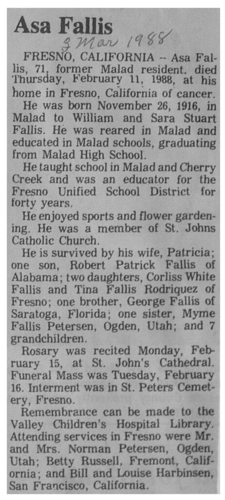 Asa Fallis obit