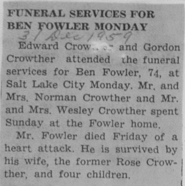 Ben Fowler funeral notice