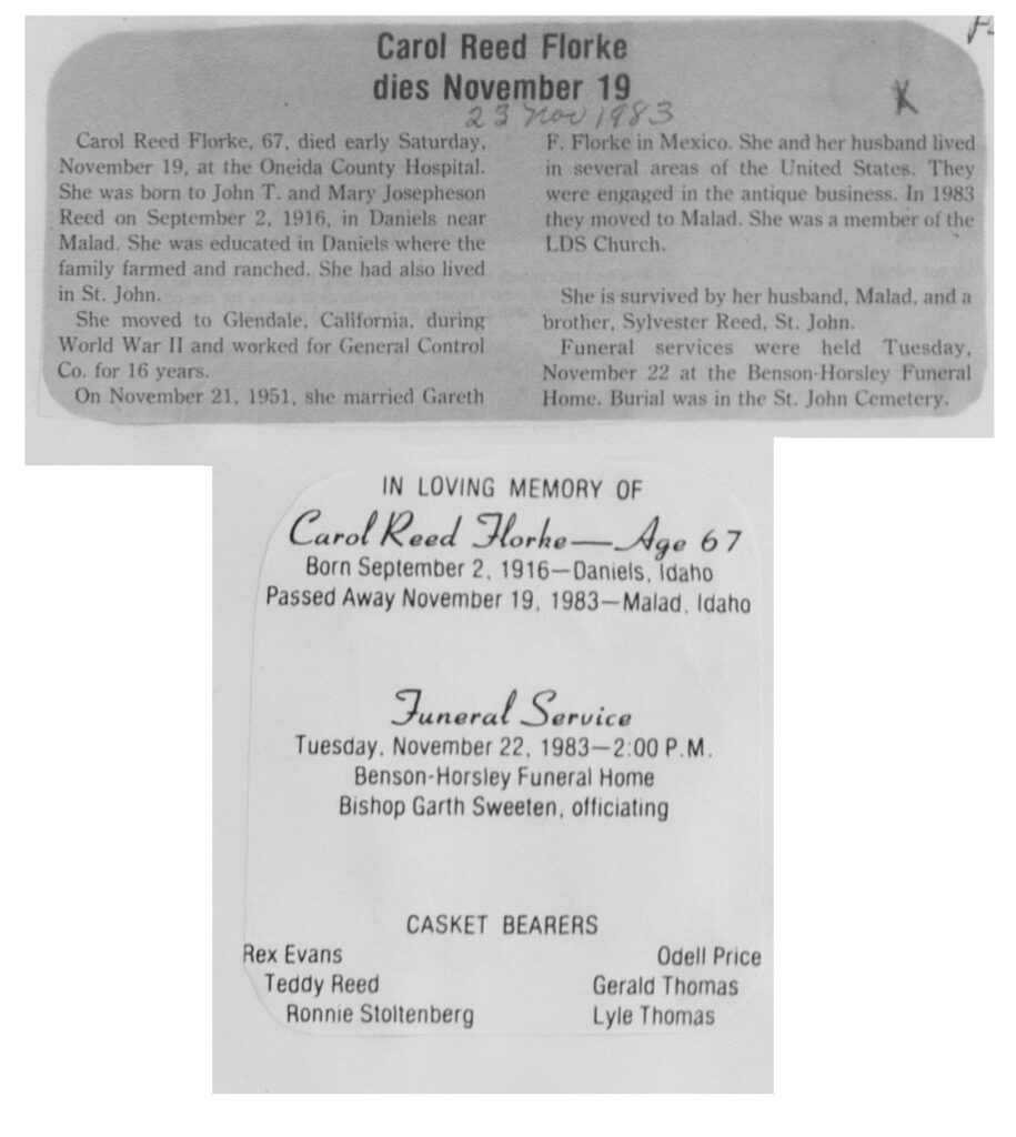 Carol Reed Florke obit