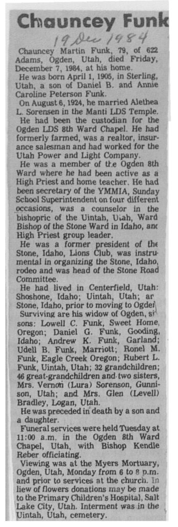 Chauncey Martin Funk obit