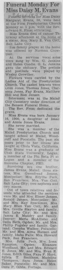 Daisy Margaret Evans obit and funeral