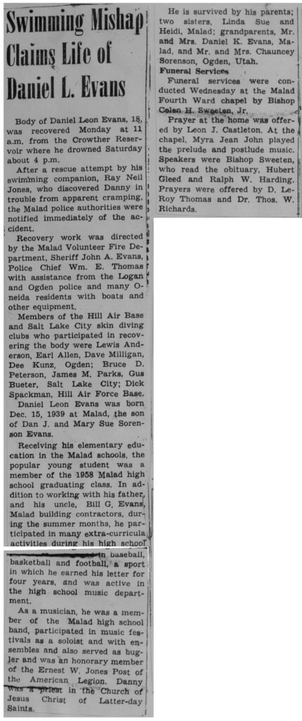 Daniel Leon Evans obit and funeral