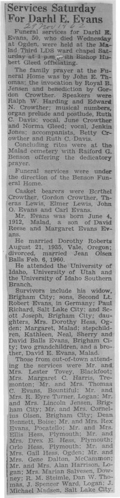 Darhl E Evans obit and funeral