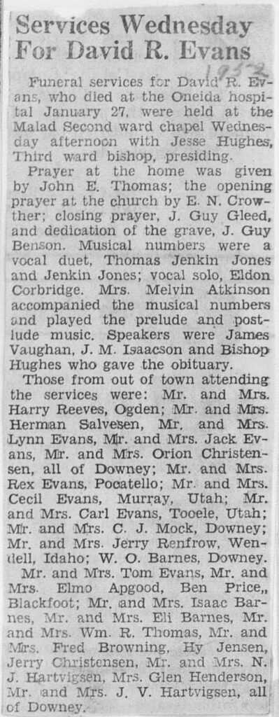David R Evans 1952 funeral