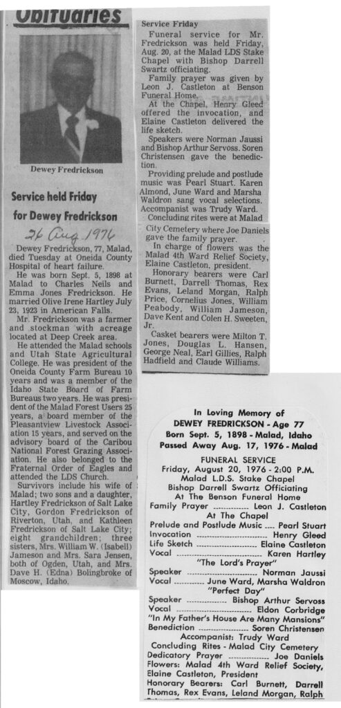 Dewey Fredrickson obit and program