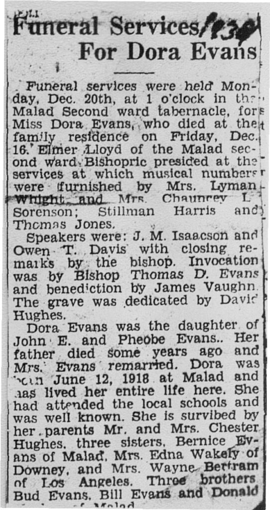 Dora Evans funeral and obit