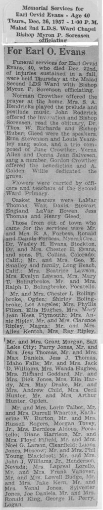 Earl Orvid Evans funeral