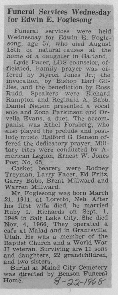 Edwin E Foglesong obit