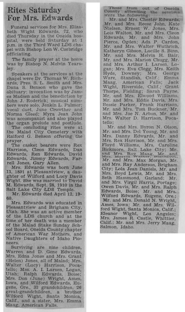 Elizabeth White Edwards obit and funeral