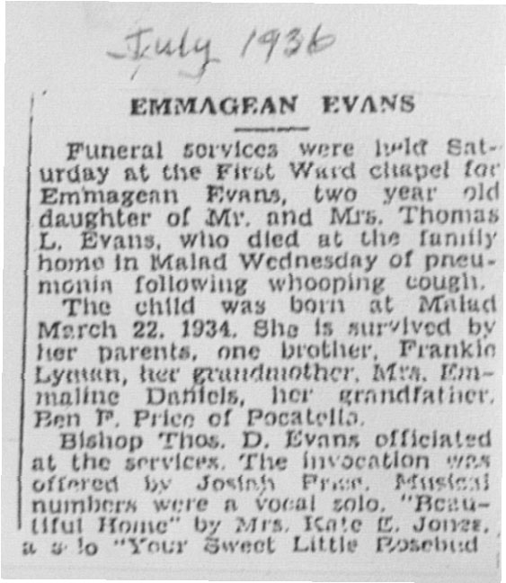 Emmagean Evans obit and funeral